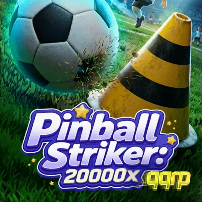 Tampilan visual game slot Pinball Striker 20,000x dengan tema stadion sepak bola neon.
